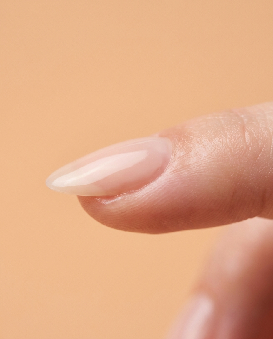 Side profile of a nail with gel hugging the edge, no lifting